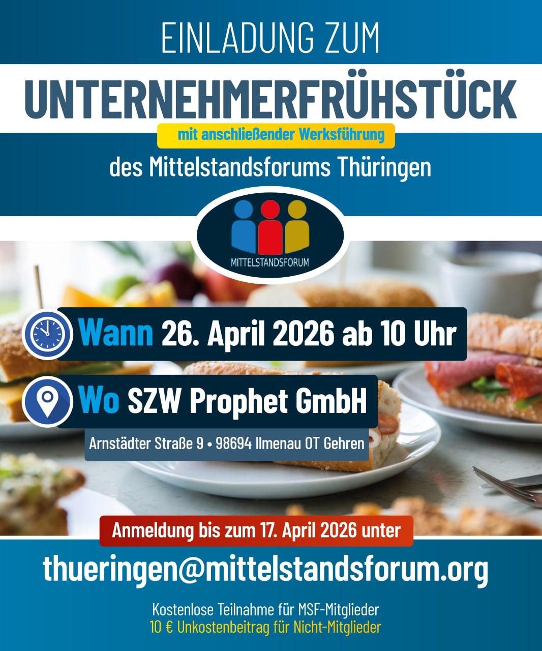 Einladung zum ersten Unternehmerfrühstück des MSF Thüringen